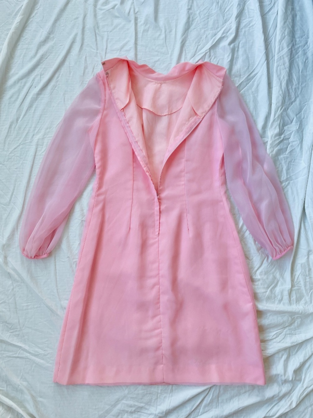 Vintage 1960s Ballet Pink Chiffon Bow Dress L - Picture 7 of 14